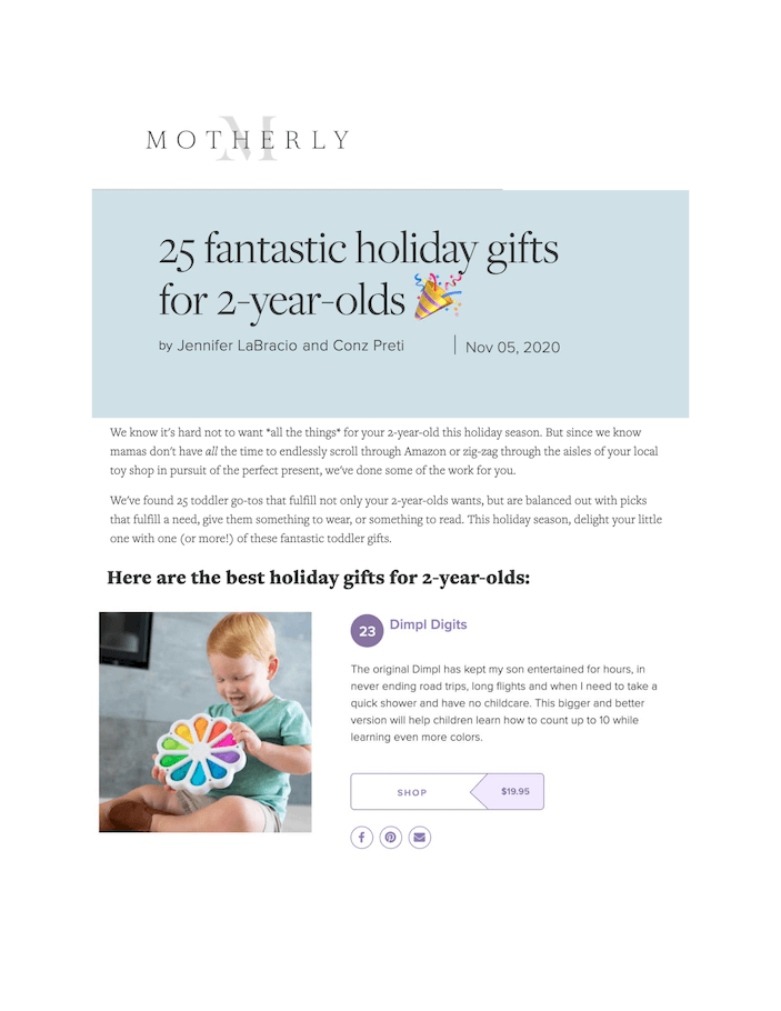 25 fantastic holiday gifts for 2-year-olds
Featured Brands include: Dimpl Digits

Read More
