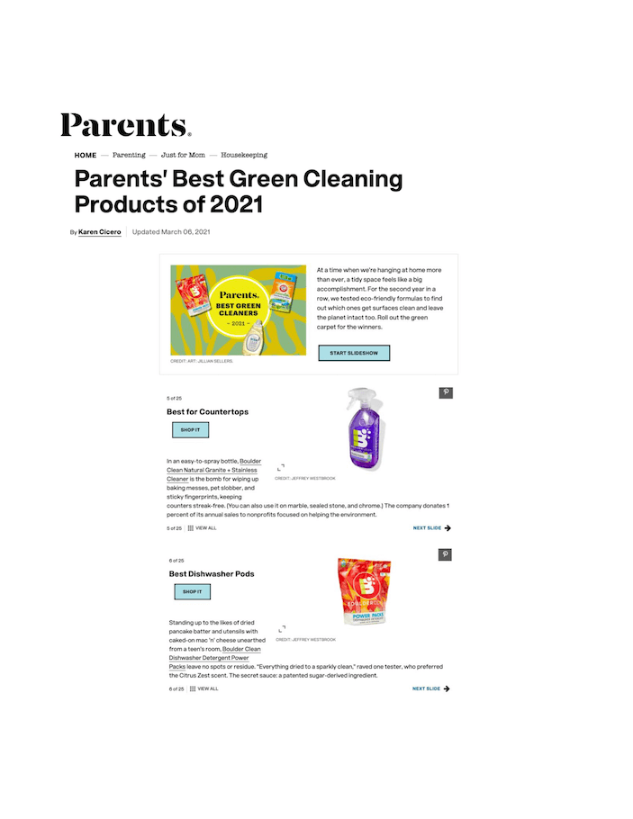 Parents' Best Green Cleaning Products of 2021
Featured Brands include: Boulder Clean

Read More