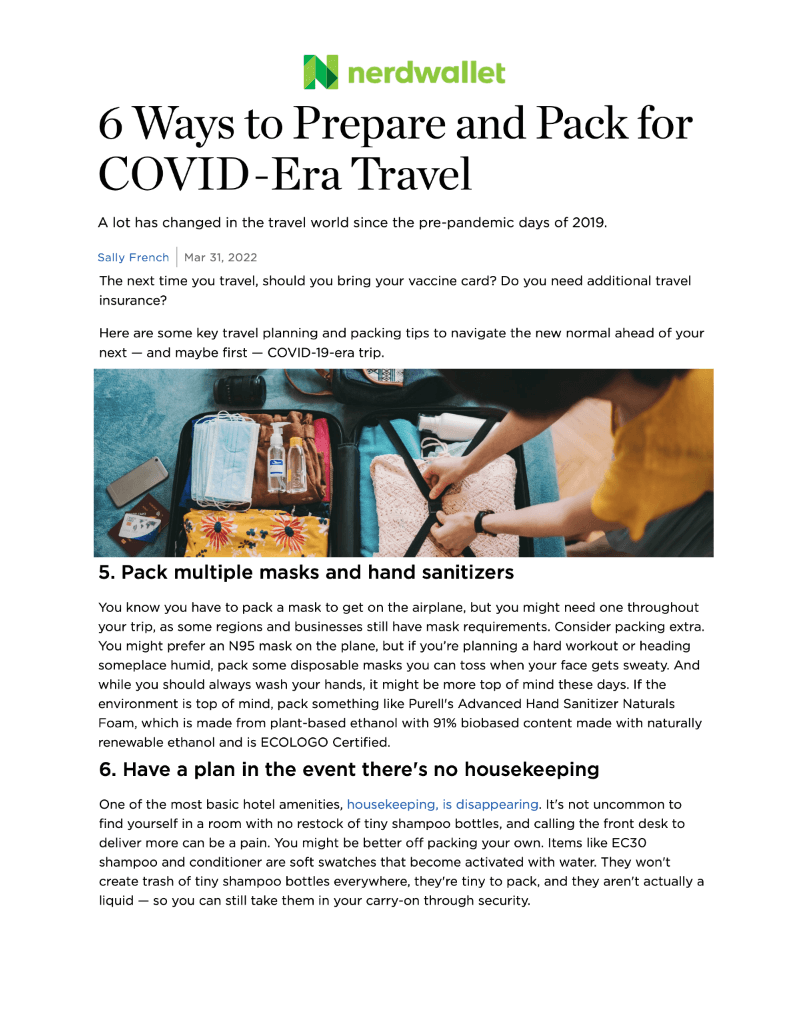6 Ways to Prepare and Pack for COVID-Era Travel 
Featured Brands include: Purell, EC30

Read More